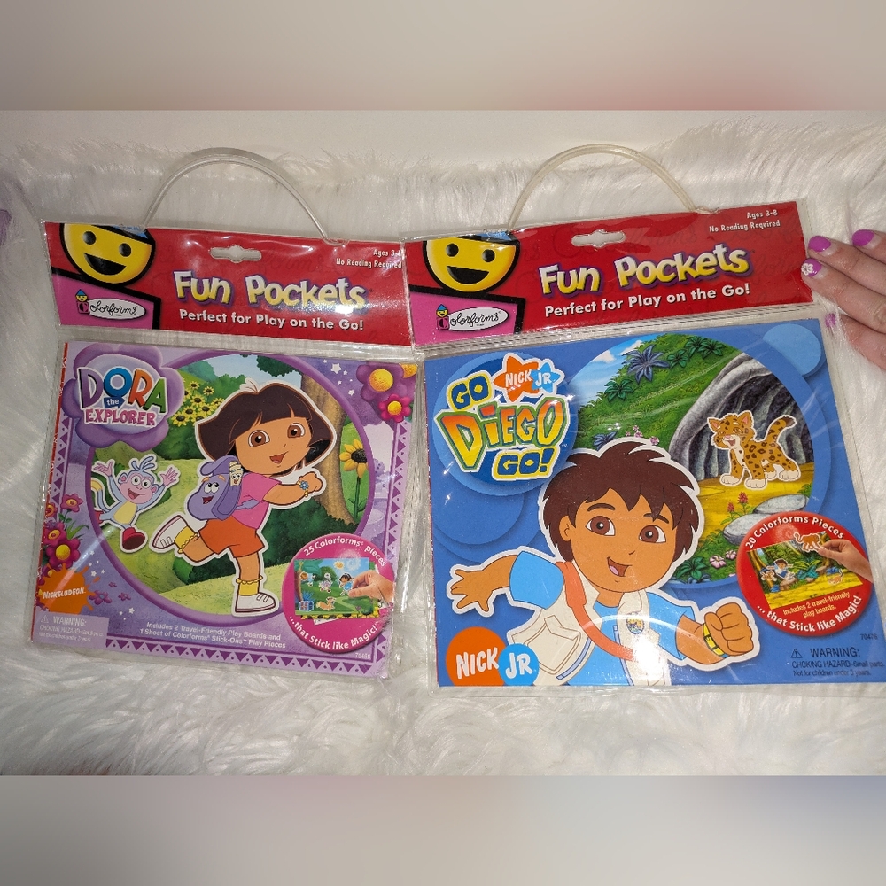 Dora The Explorer & Diego Fun Pockets By Colorform 2 X Activity Packs New!